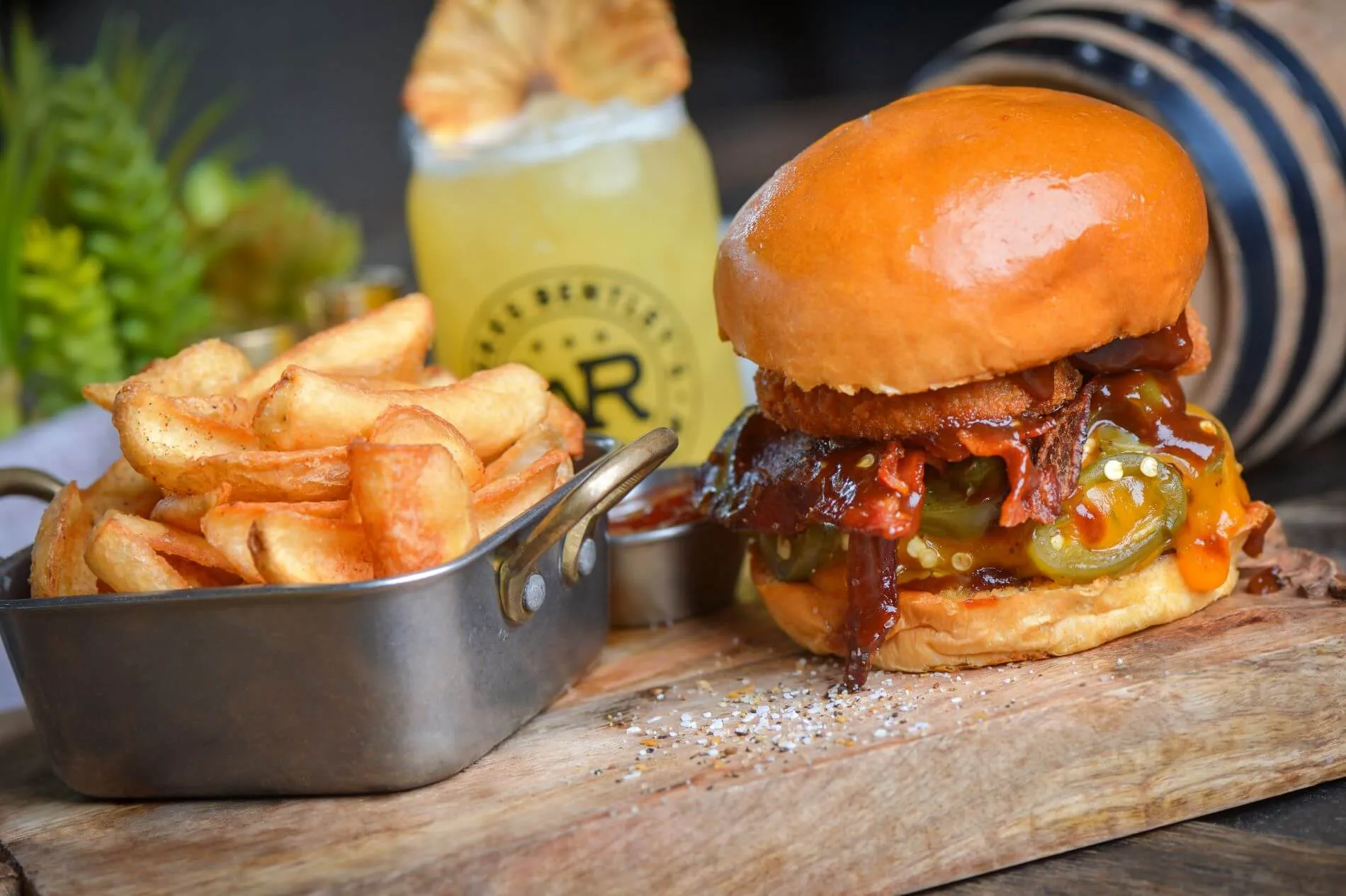 Whiskey Row Food 04 - burgers, chips, and drink